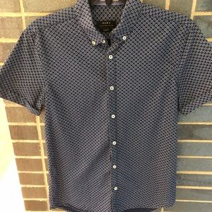 Men’s Zara Button Up Shirt SLIM FIT Blue Pattern Size Small Flowers